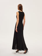 Semi-Sheer Mesh Dress with Flared Skirt No Belt