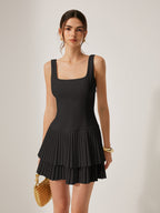 Square Neckline Dress with Elegant Pleats