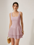 Square Neck Dress with Elegant Pleats