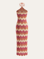 Color Block Halter Dress with Knotted Split Sweater