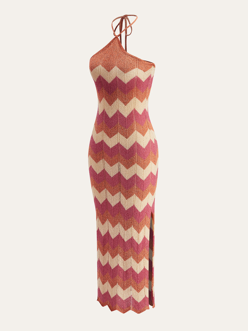 Color Block Halter Dress with Knotted Split Sweater