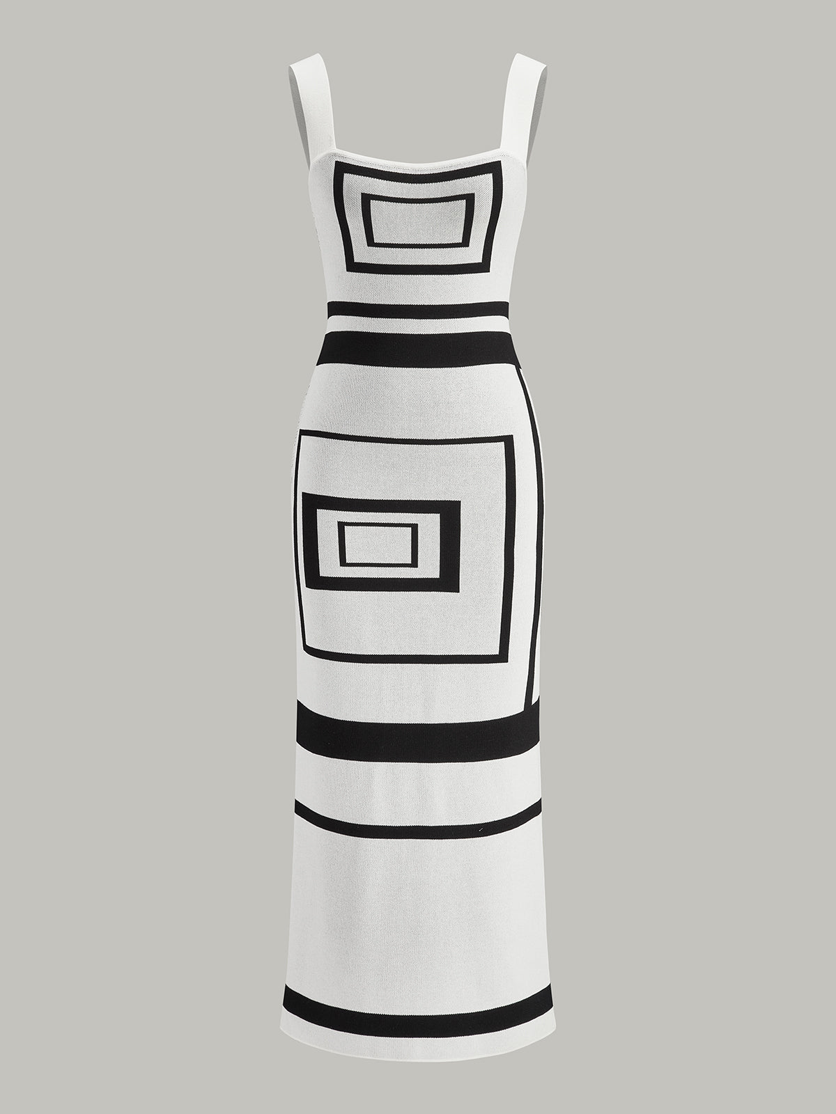 Square Neck Sweater Dress with Geometric Panel Design