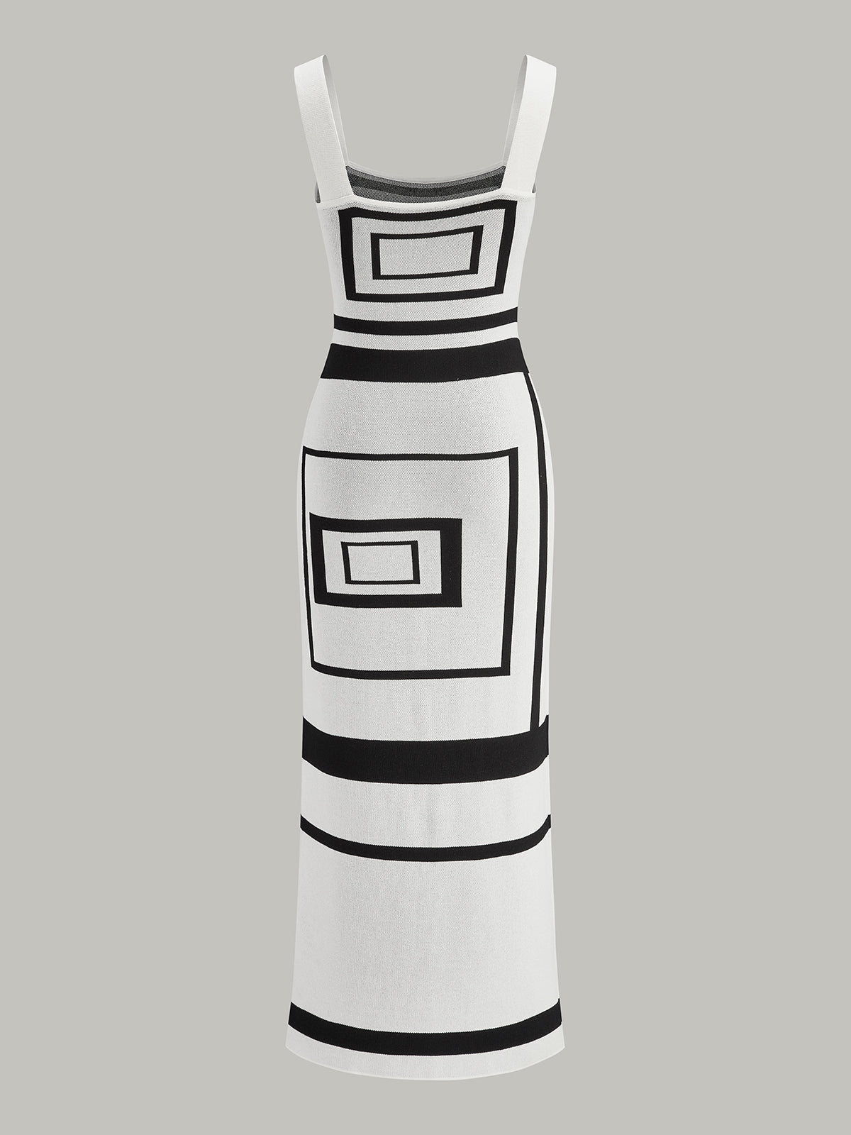 Square Neck Sweater Dress with Geometric Panel Design