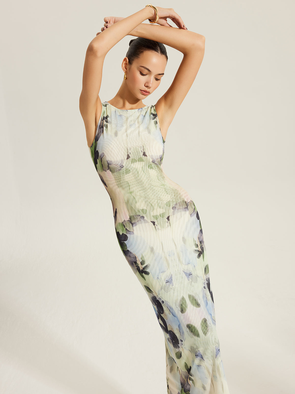 Floral Sleeveless Dress with Breathable Mesh Design