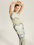 Floral Sleeveless Dress with Mesh Detailing