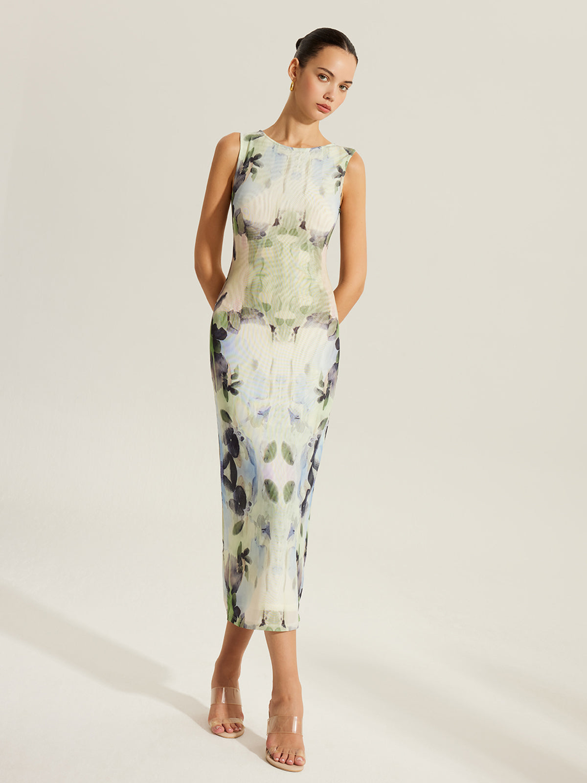 Sleeveless Floral Mesh Dress with Confident Style