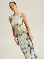 Floral Sleeveless Dress with Mesh Detailing