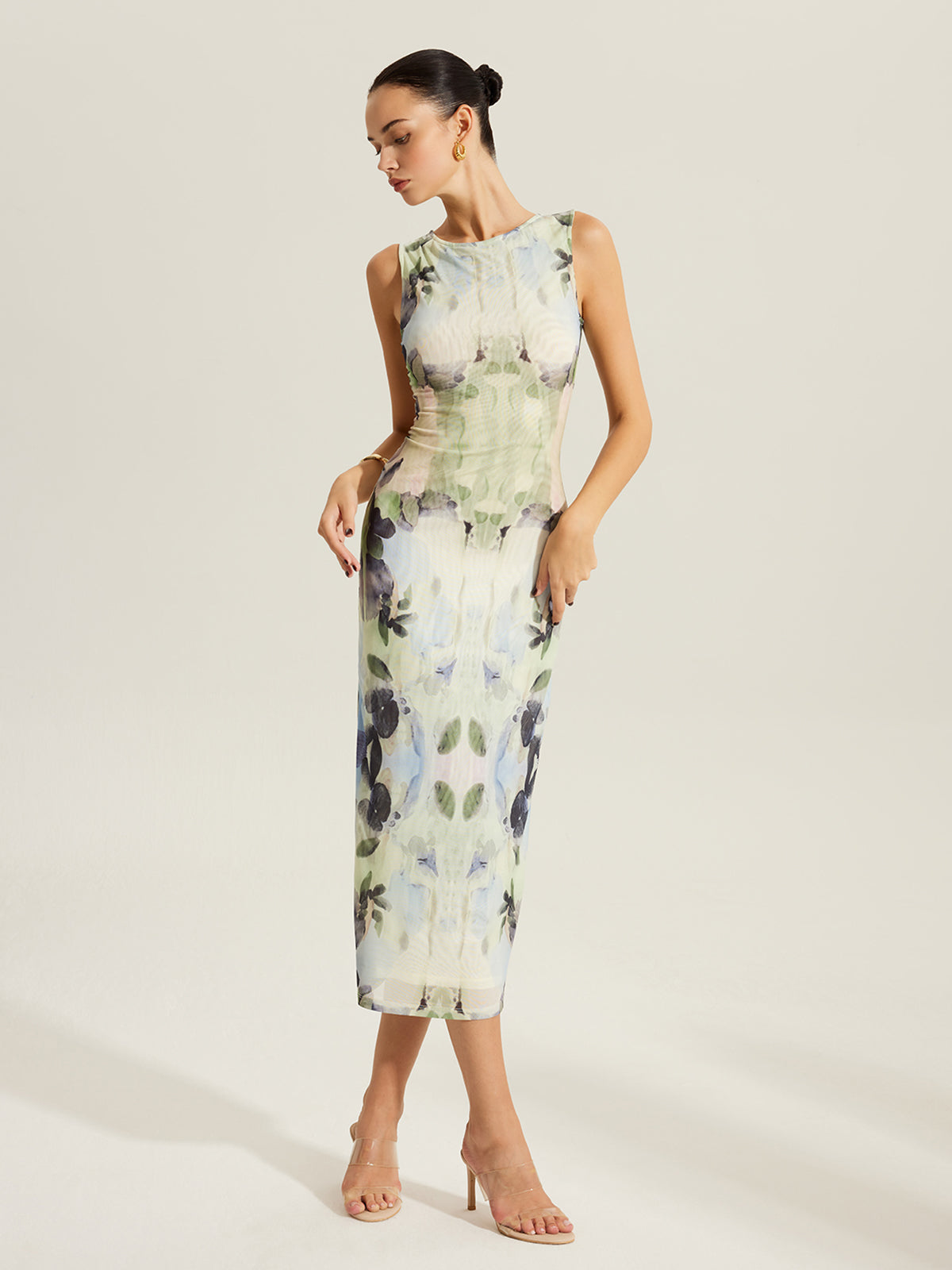 Floral Sleeveless Dress with Breathable Mesh Design