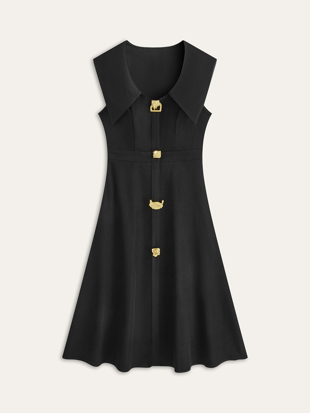 Wide-Collar Button-Down Dress with Pleated Details