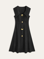 Wide-Collar Button-Down Dress with Pleated Details