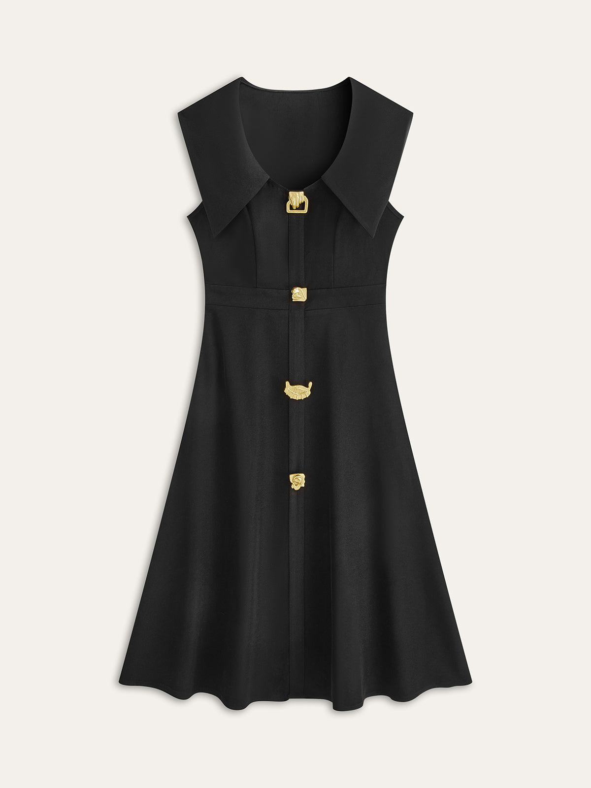 Wide-Collar Button-Down Dress with Pleated Details