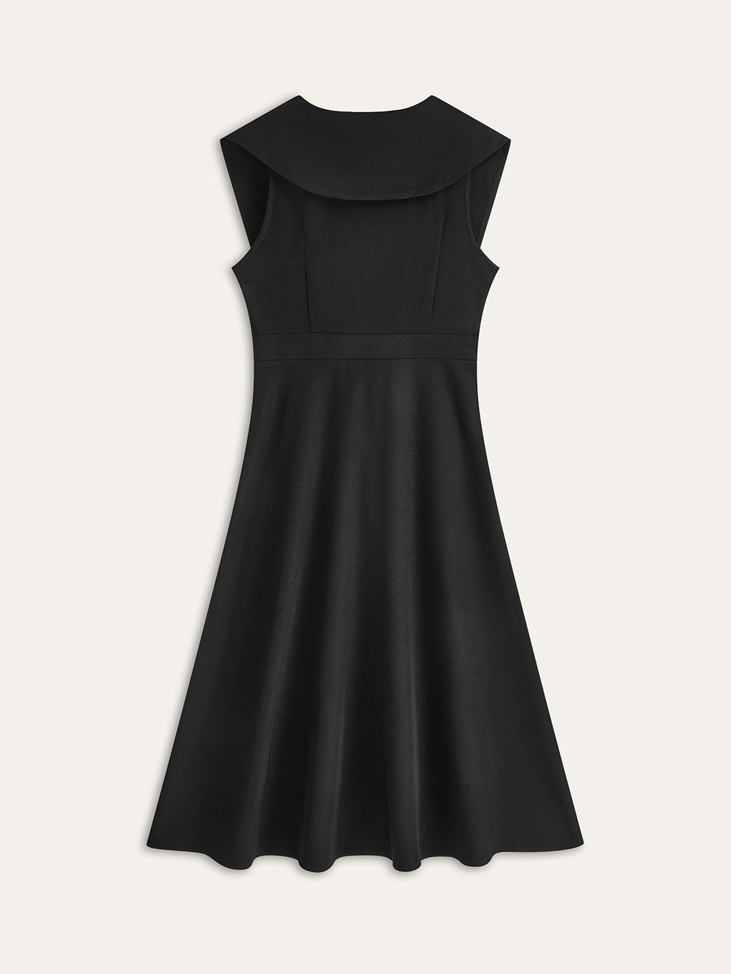 Wide-Collar Button-Down Dress with Pleated Details