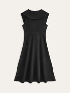 Wide-Collar Button-Down Dress with Pleated Details