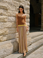 Striped Sleeveless Knit Dress with Cami Design