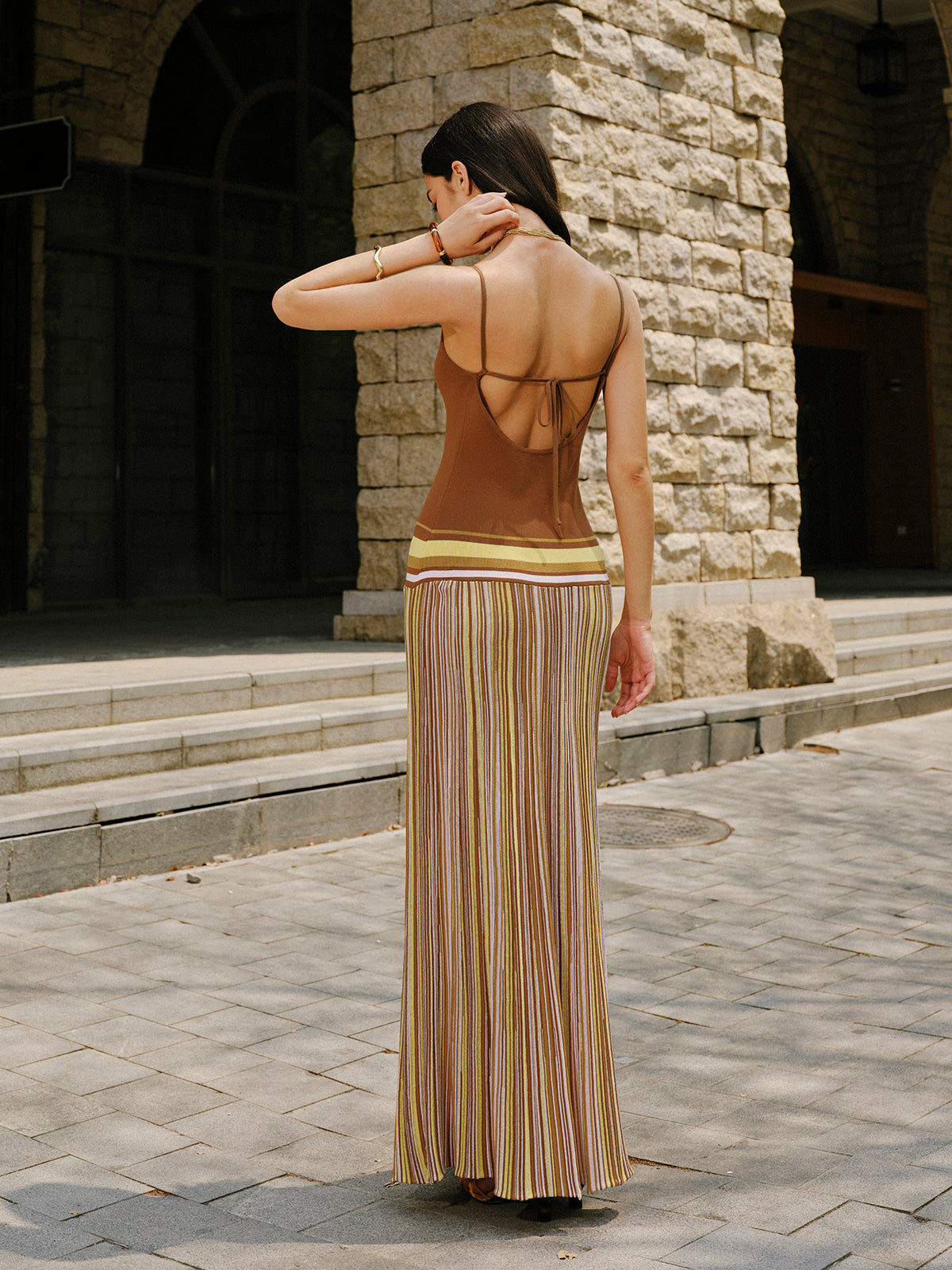 Striped Sleeveless Knit Dress with Cami Design