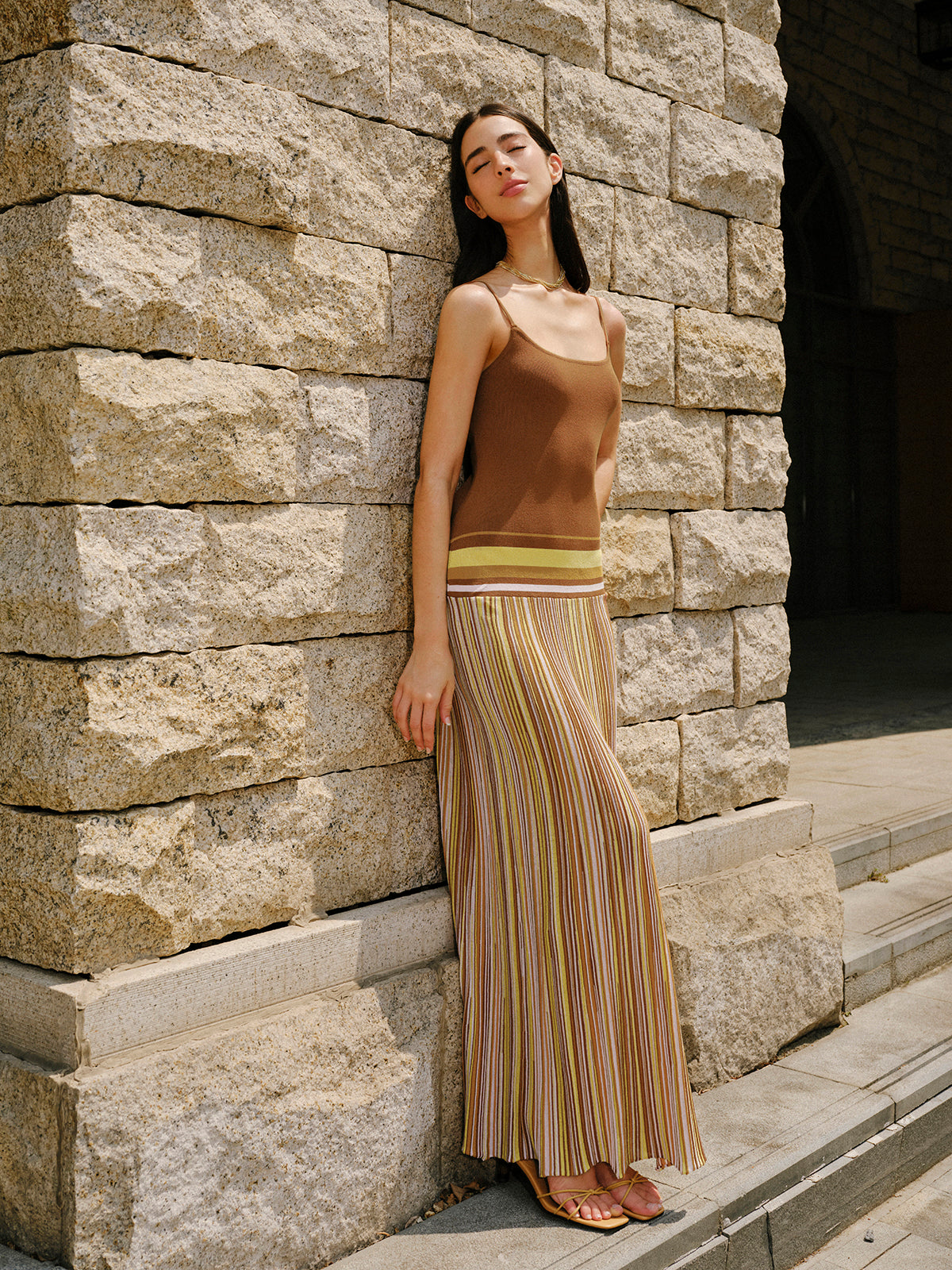 Striped Sleeveless Knit Dress with Cami Design