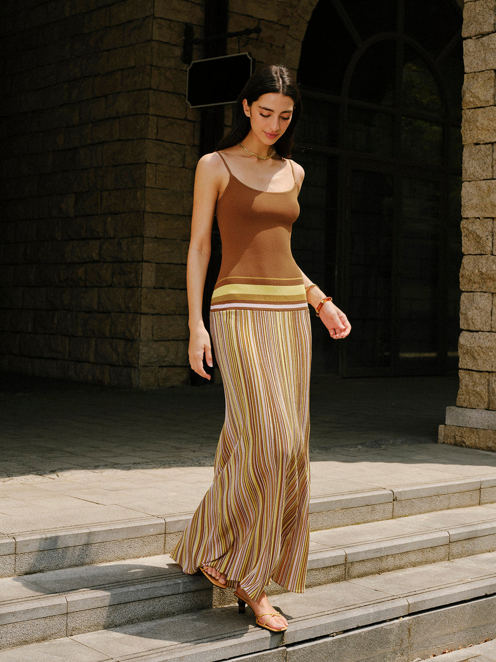 Striped Sleeveless Knit Dress with Cami Design