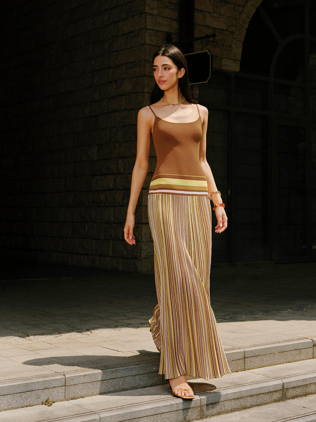 Striped Sleeveless Knit Dress with Cami Design