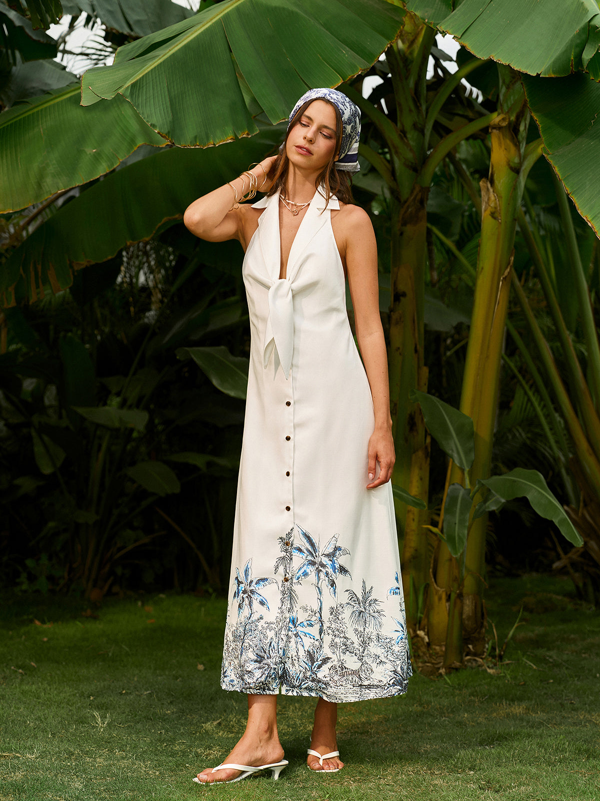 Boho Backless Dress with Tie-Front Detail