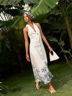 Boho Backless Dress with Tie-Front Detail