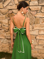Cotton and Linen Dress with Back Bow Detail