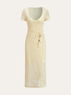 Belted Crochet Midi Dress with Textured Detail
