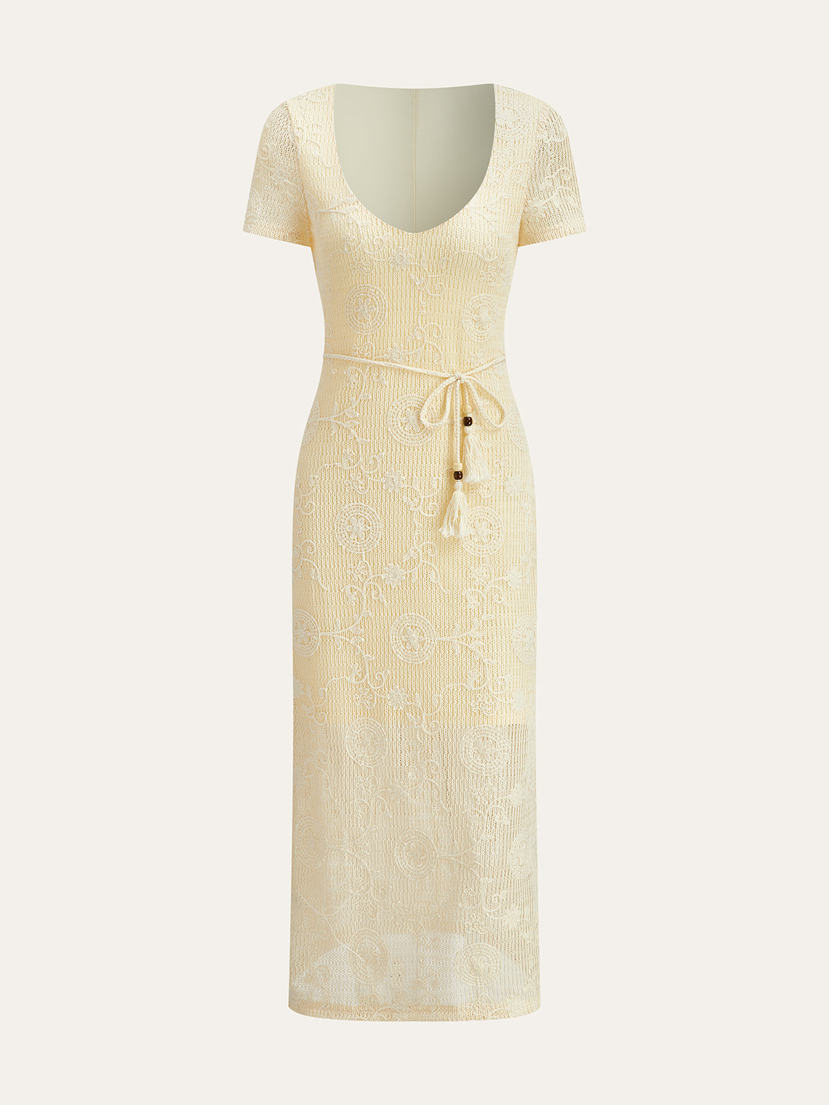 Belted Crochet Midi Dress with Textured Detail