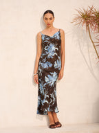 Floral Pattern Sleeveless Dress with Tie-Back Detail