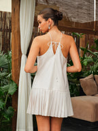 Halter Neck Dress with Pleated Floral Design