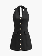 Buttoned Halterneck Jumpsuit with Front Closure