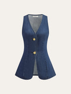 Traditional Denim Vest with Button Closure