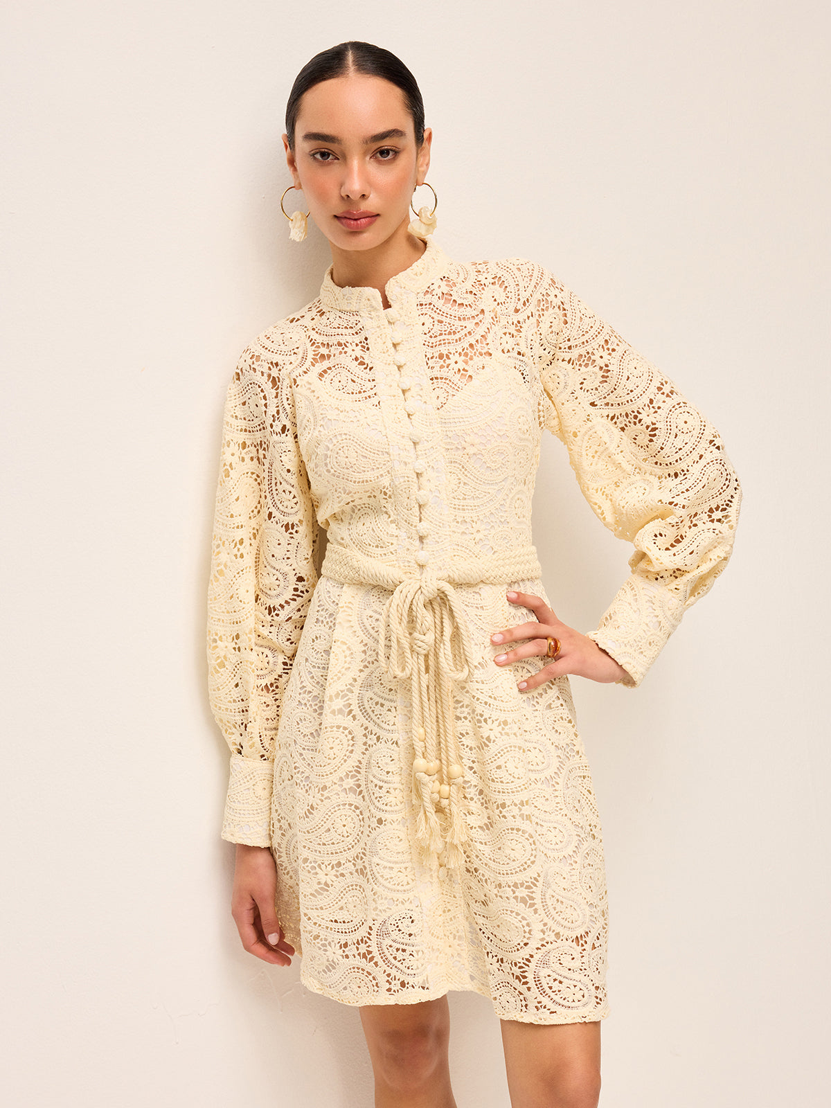 Delicate Lace Dress with Belt Detail