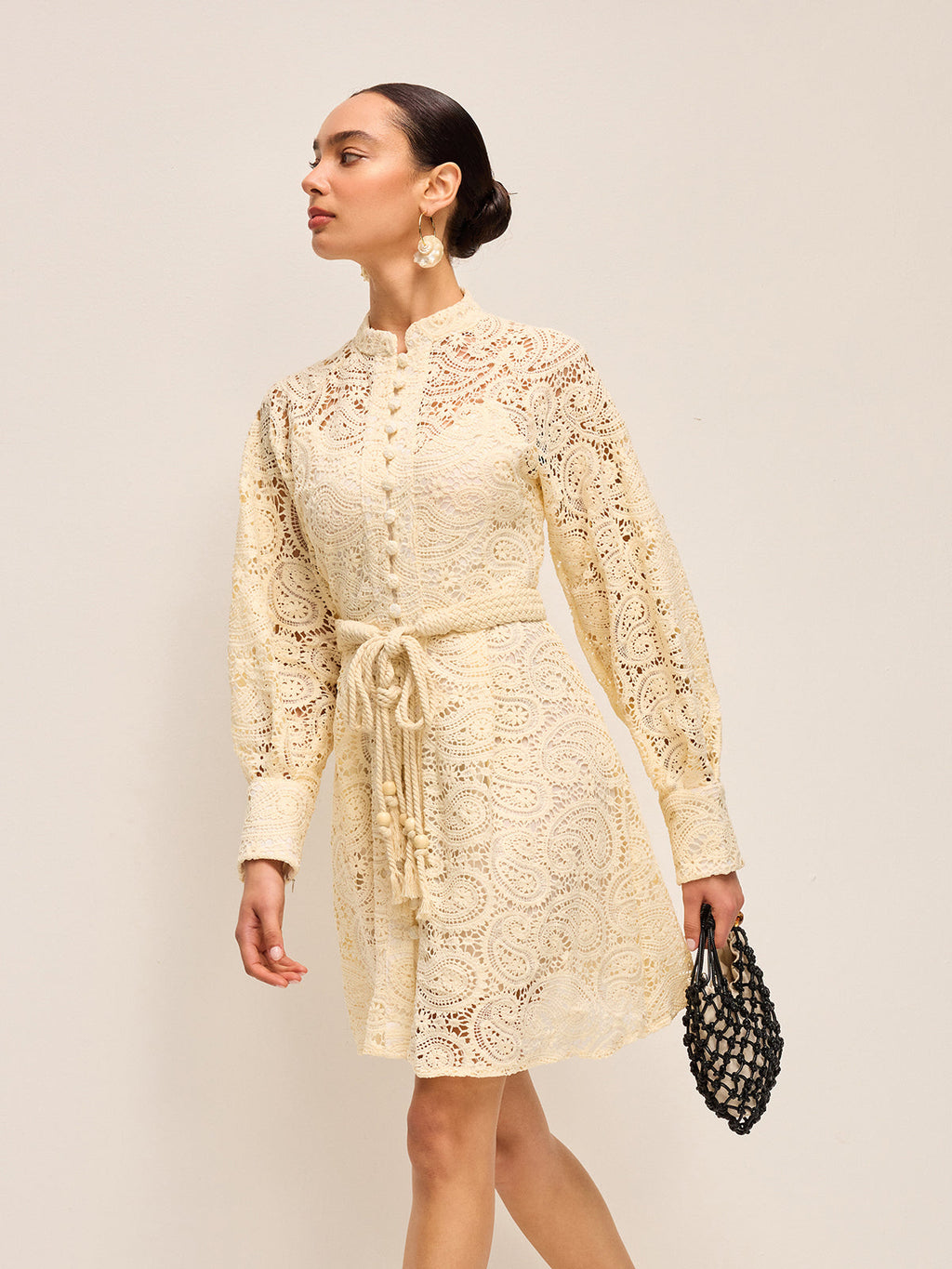 Delicate Lace Dress with Belt Detail