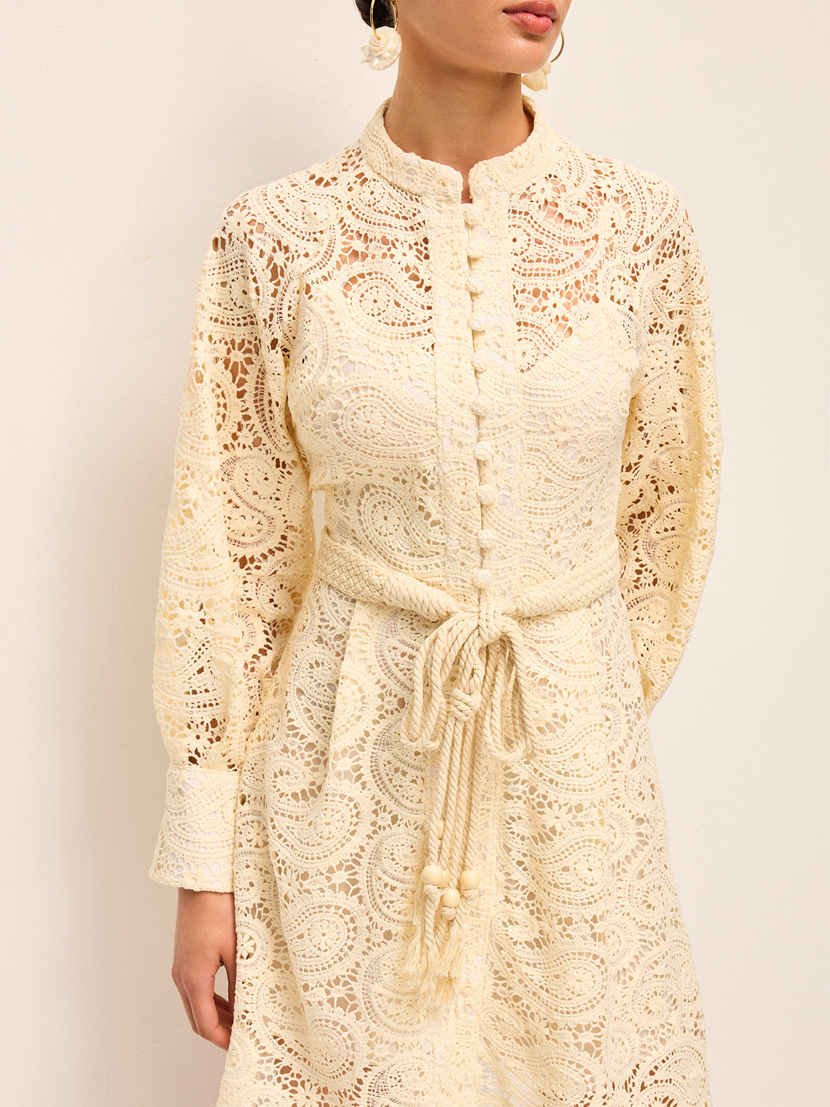 Delicate Lace Dress with Belt Detail