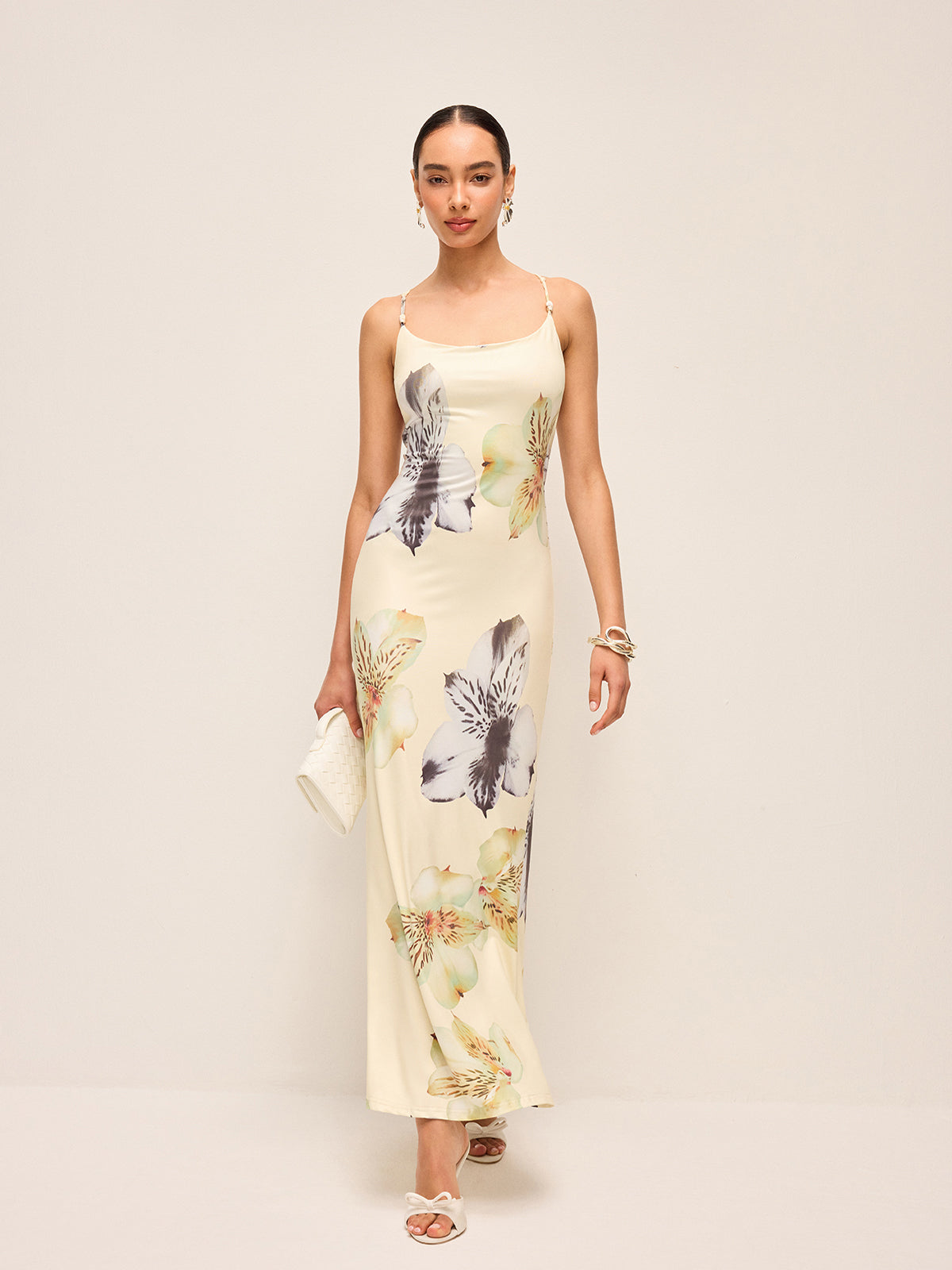 Floral Dress with Lace-Up Backless Design