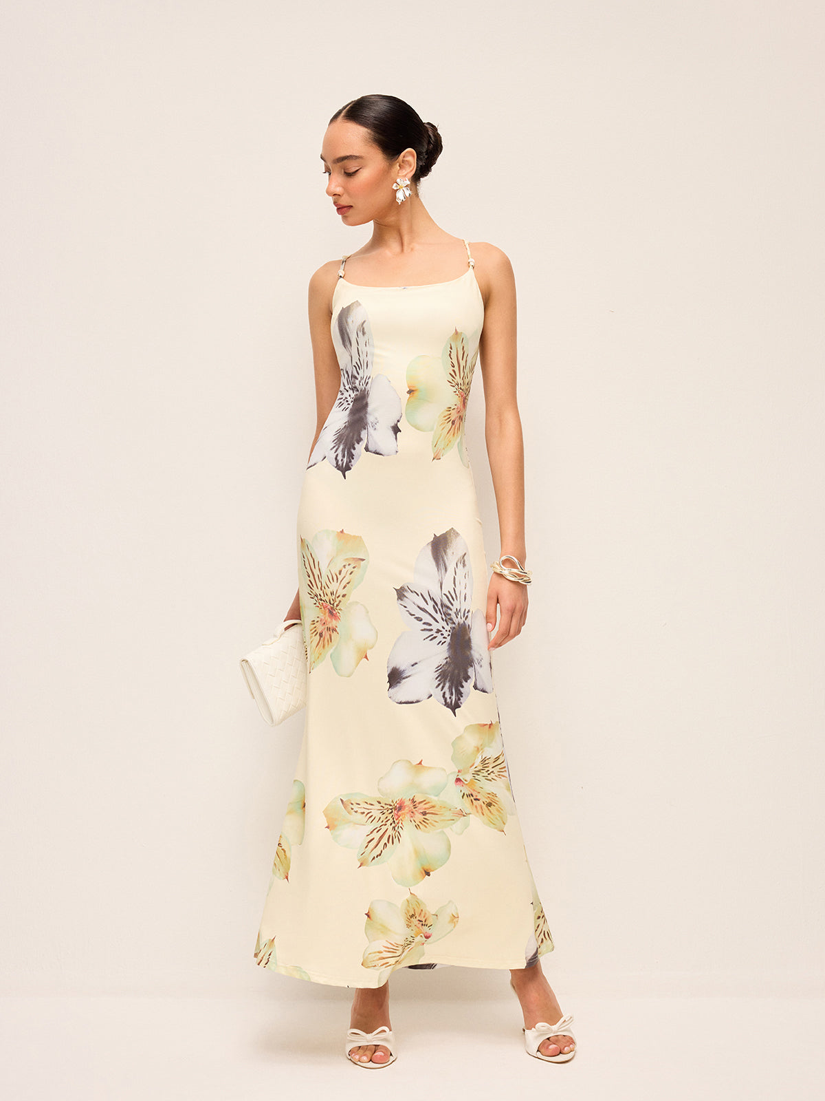Floral Dress with Lace-Up Backless Design