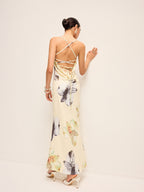 Floral Dress with Lace-Up Backless Design