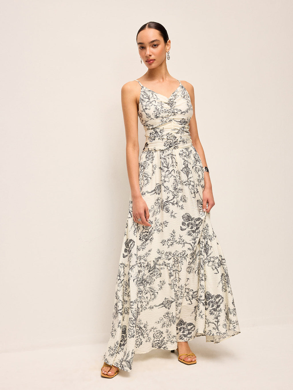 Ruched Floral Cami Dress with Adjustable Straps