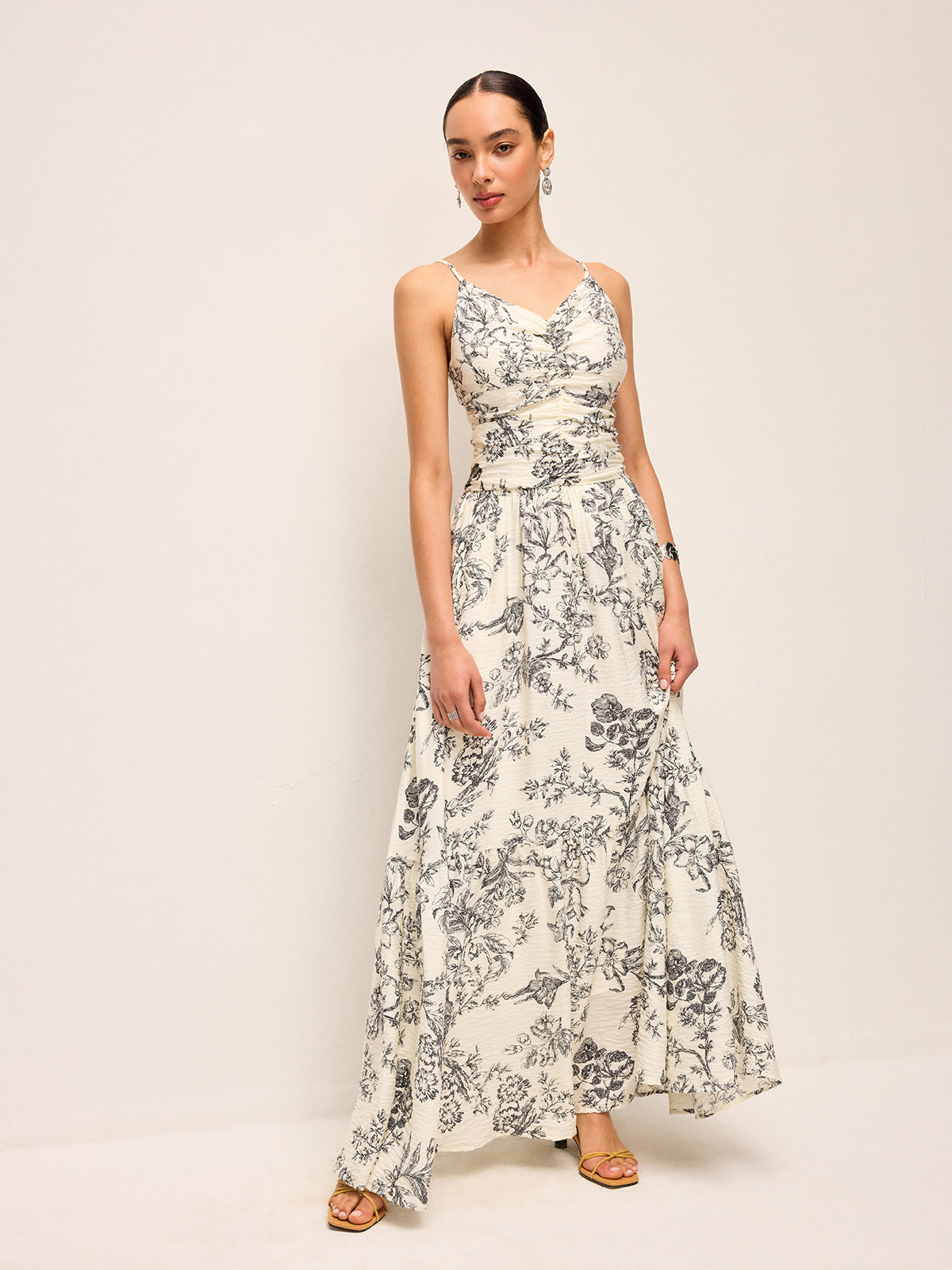 Ruched Floral Cami Dress with Adjustable Straps