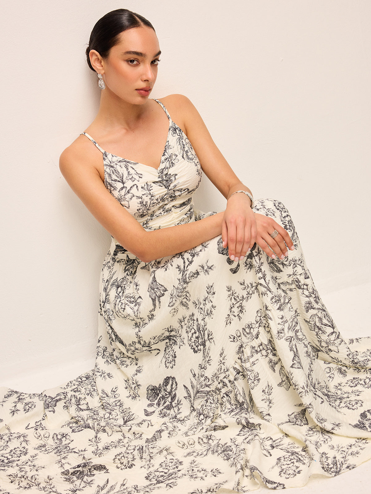 Ruched Floral Cami Dress with Adjustable Straps