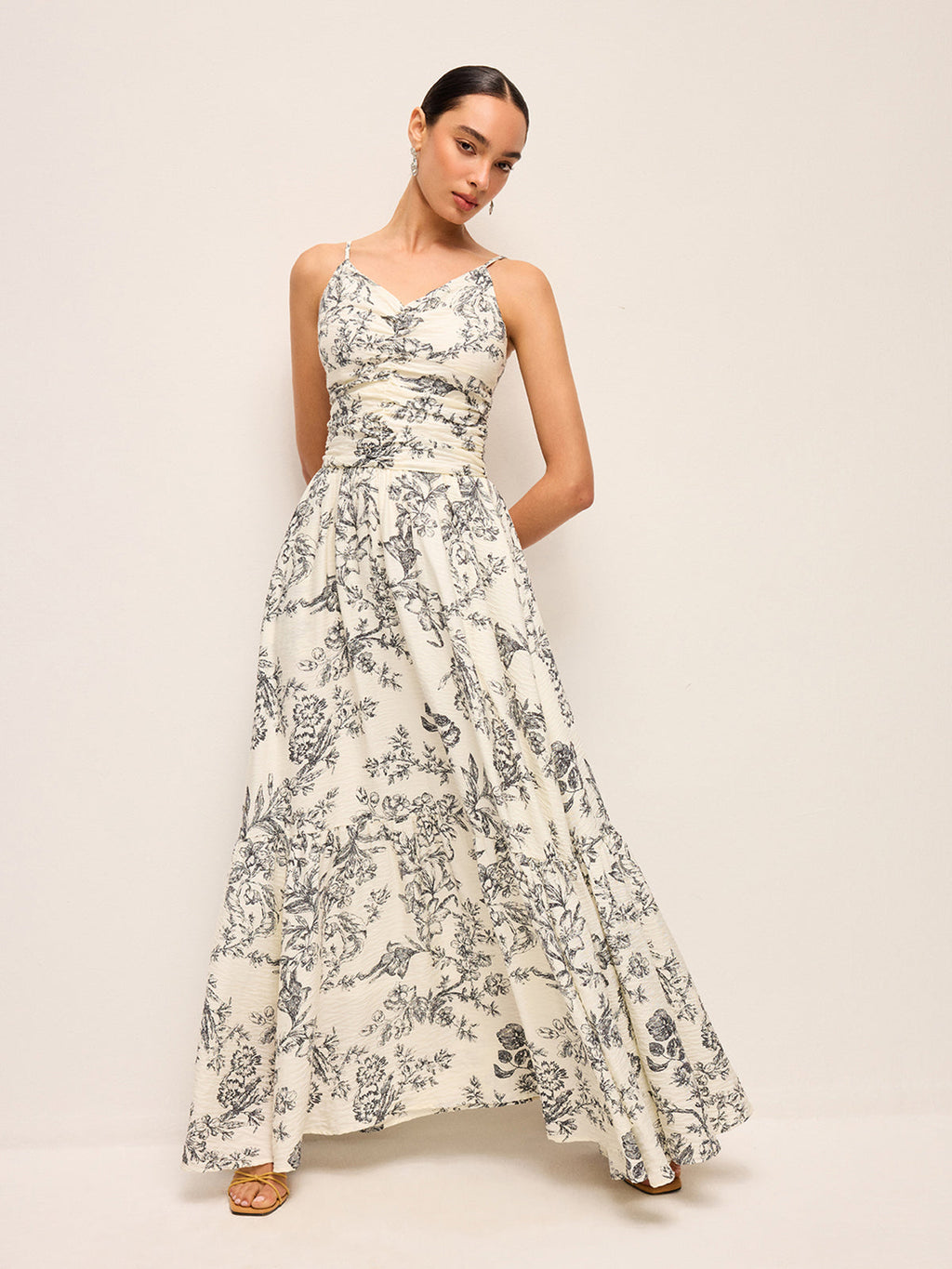 Ruched Floral Cami Dress with Adjustable Straps