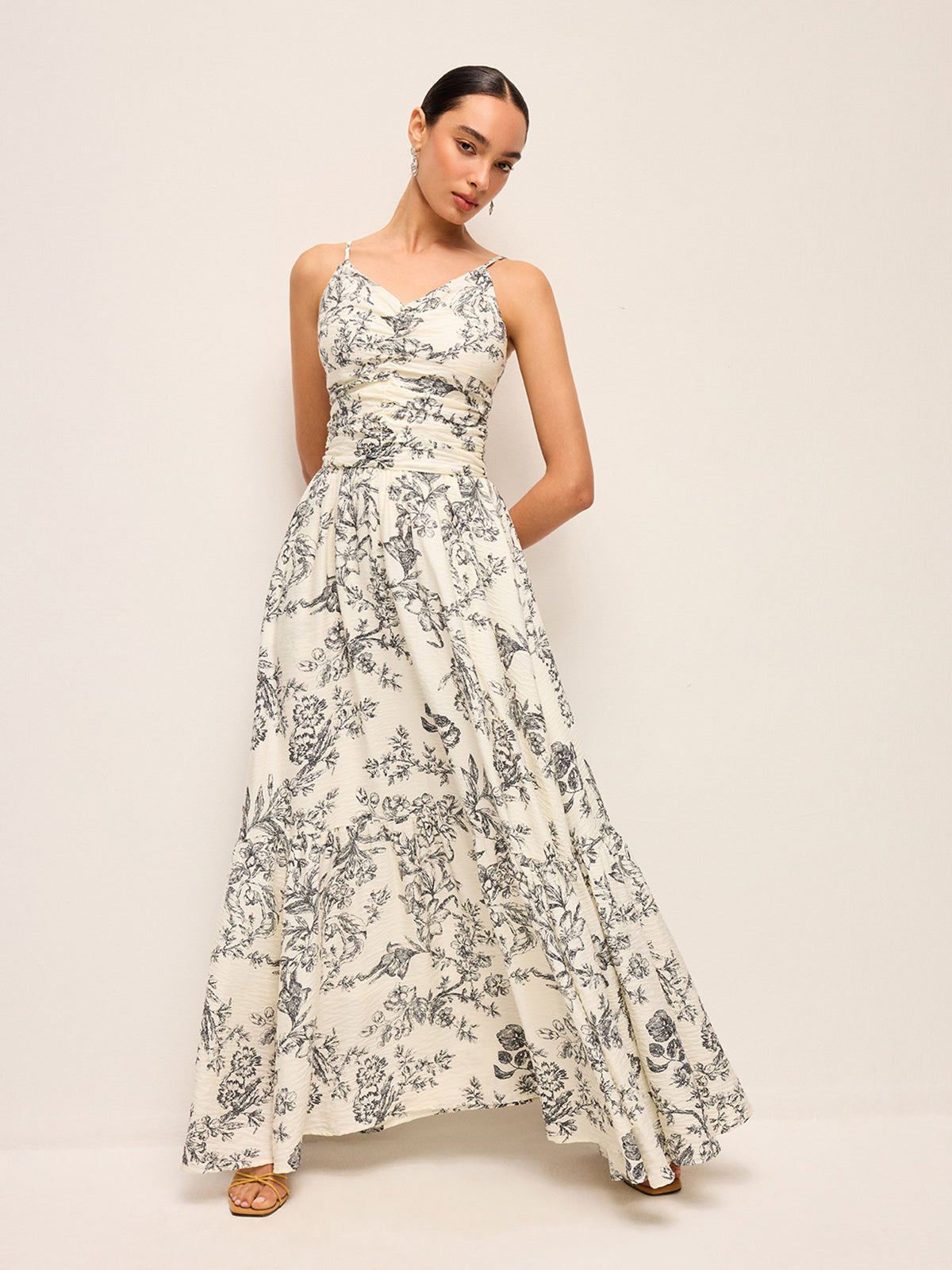Ruched Floral Cami Dress with Adjustable Straps