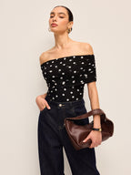 Chic Off-Shoulder Bodysuit with Playful Polka Dots
