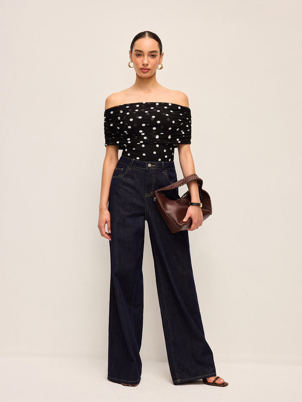 Chic Off-Shoulder Bodysuit with Playful Polka Dots