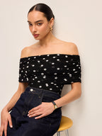 Chic Off-Shoulder Bodysuit with Playful Polka Dots