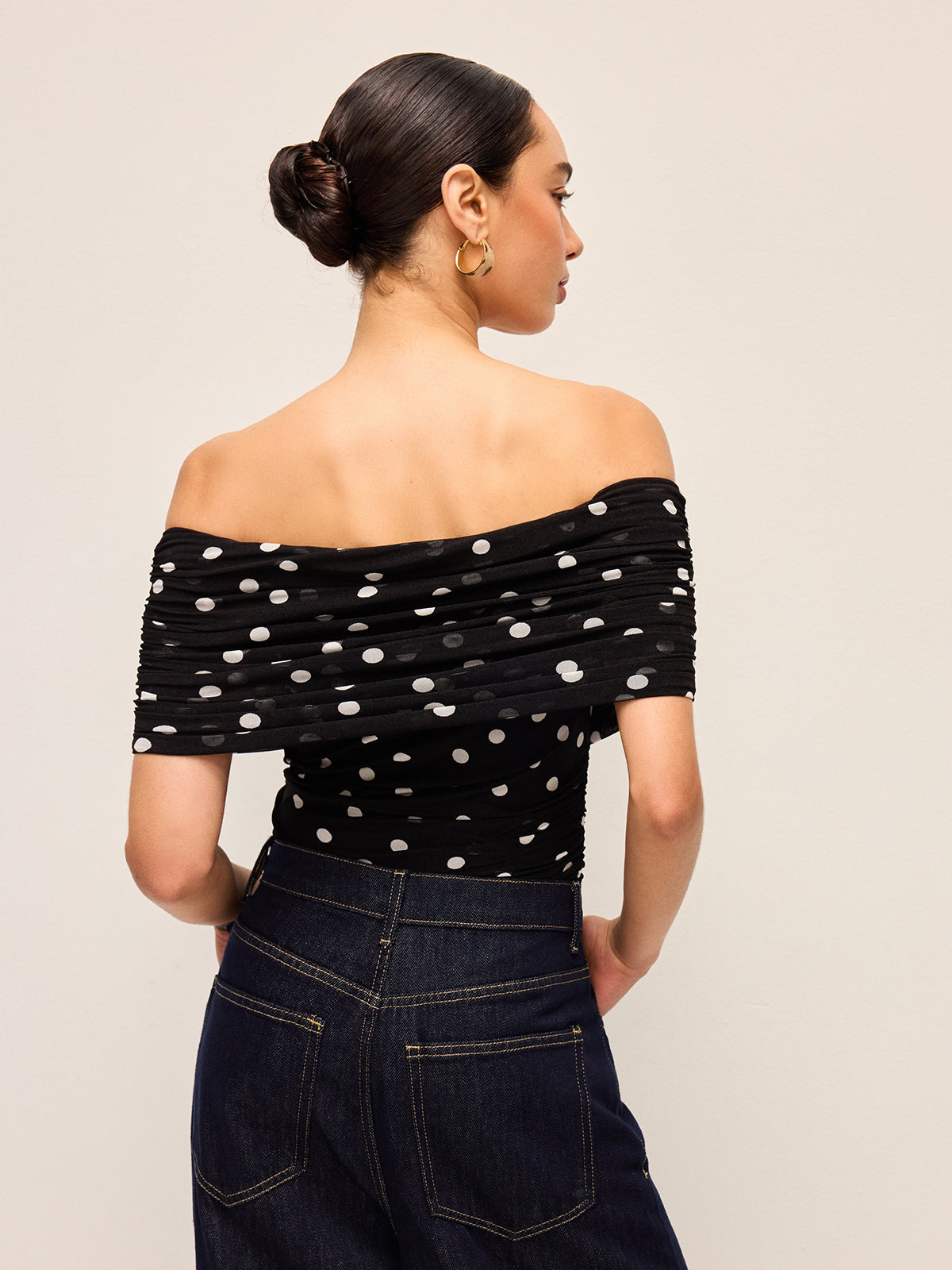 Chic Off-Shoulder Bodysuit with Playful Polka Dots