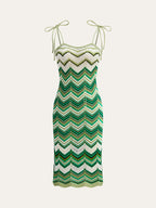 Chevron Knit Midi Dress with Tie Straps