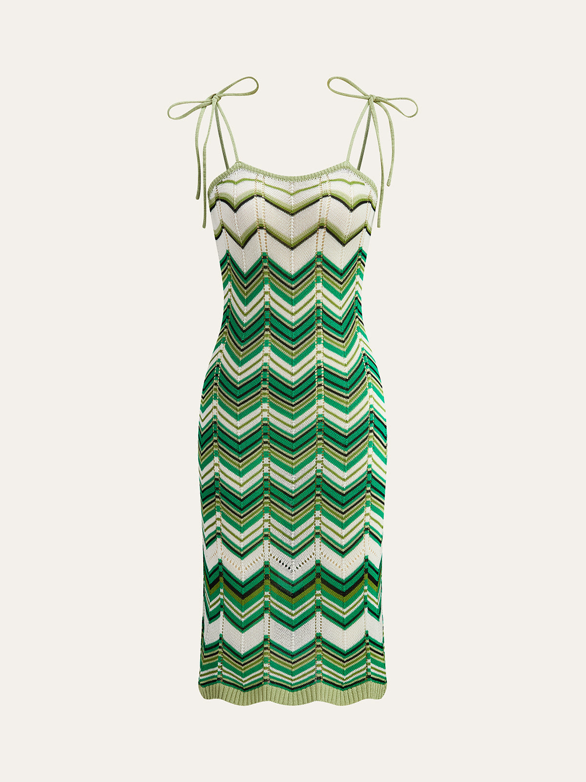 Chevron Knit Midi Dress with Tie Straps