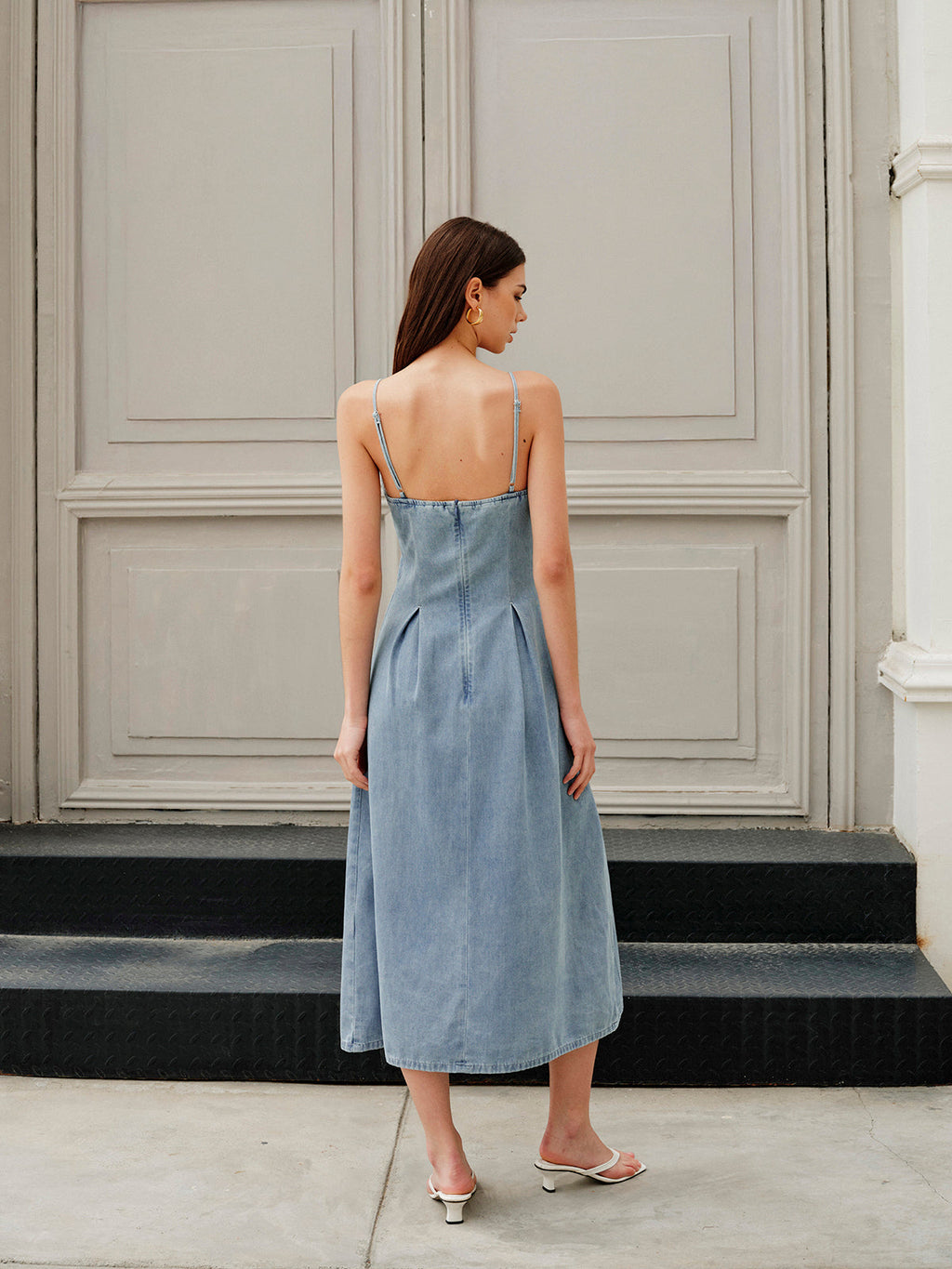 Sleek Zip-Front Denim Dress