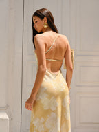 Floral High Slit Gown with Delicate Prints